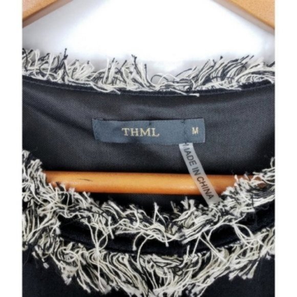 THML Black & Gray Tweed Fringe Shift Dress - Picture 3 of 4